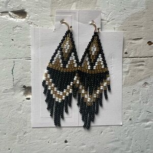 Ink + Alloy Black and Gold Beaded Fringe Earrings